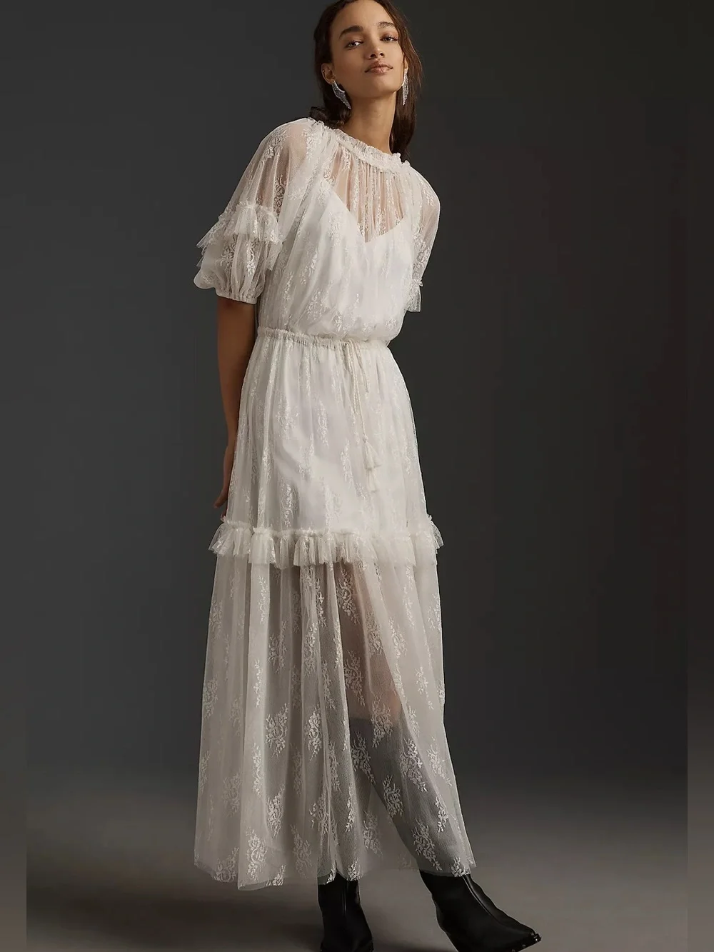 NWT Anthropologie Let Me Be Lace Ruffle Tiered Maxi Dress White XL - Picture 1 of 8